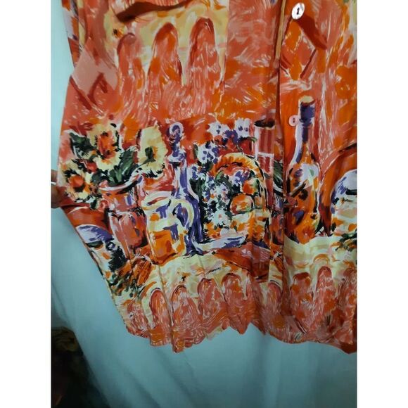 Natalie + Me Pure Silk Button Up Floral Watercolor Art Button Front L Large - Picture 5 of 6